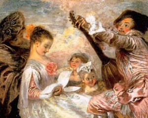Oil music Painting - The Music Lesson  1719 by Watteau, Jean-Antoine