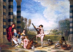 Oil people Painting - The Pleasures of Life   1718 by Watteau, Jean-Antoine