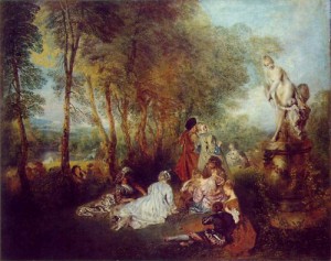 Oil watteau, jean-antoine Painting - The Pleasures of Love by Watteau, Jean-Antoine