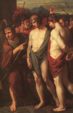 Oil people Painting - Pylades and Orestes Brought as Victims to Iphigenia, detail, 1766 by West, Benjamin