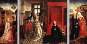 Oil weyden, rogier van der Painting - Annunciation Tripty by Weyden, Rogier van der