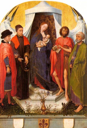 Oil people Painting - Madonna with Four Saints, 1450 by Weyden, Rogier van der