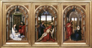 Oil weyden, rogier van der Painting - Mary Altarpiece (Miraflores Altarpiece)    c. 1440 by Weyden, Rogier van der