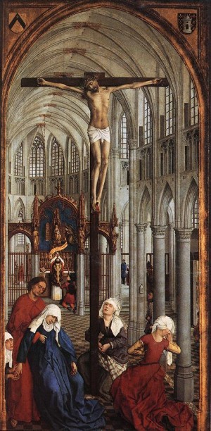 Oil weyden, rogier van der Painting - Seven Sacraments (central panel)    1445-50 by Weyden, Rogier van der
