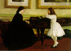 Oil whistler, james abbott mcneill Painting - At The Piano    1858-59 by Whistler, James Abbott McNeill