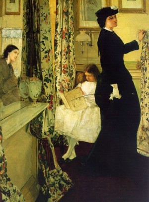 Oil whistler, james abbott mcneill Painting - Harmony in Green and Rose, The Music Room, 1860-61 by Whistler, James Abbott McNeill