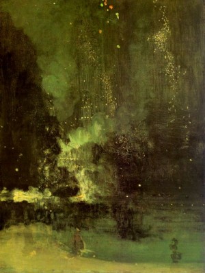 Oil whistler, james abbott mcneill Painting - Nocturne in Black and Gold, The Falling Rocket, 1875 by Whistler, James Abbott McNeill