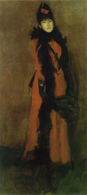 Oil red Painting - Red and Black, The Fan  1891-94 by Whistler, James Abbott McNeill