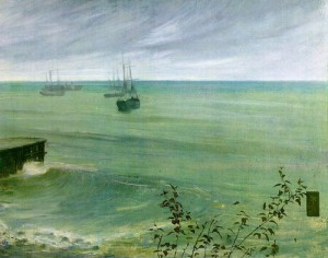 Oil green Painting - Symphony in Grey and Green, The Ocean, 1866-72 by Whistler, James Abbott McNeill