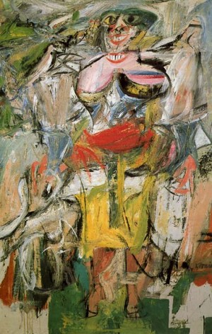 Oil woman Painting - Woman and Bicycle. 1952-3 by Willem de Kooning