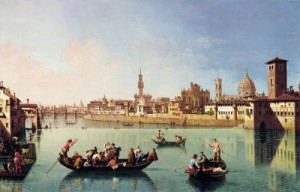 Oil zocchi, giuseppe Painting - View af the Arno in Florence by ZOCCHI, Giuseppe