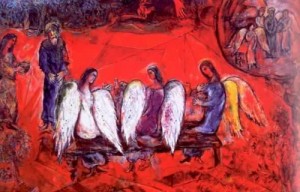 Oil chagall marc Painting - Abraham and the Three Angels 1954-67 by Chagall Marc