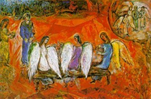 Oil abstract Painting - Abraham and three angels by Chagall Marc