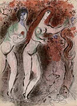 Oil abstract Painting - Adam and Eve and the Forbidden Fruit by Chagall Marc