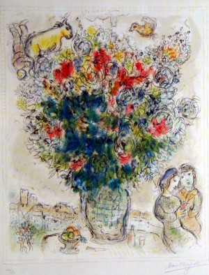 Oil abstract Painting - Bouquet Multicolore 1975 by Chagall Marc