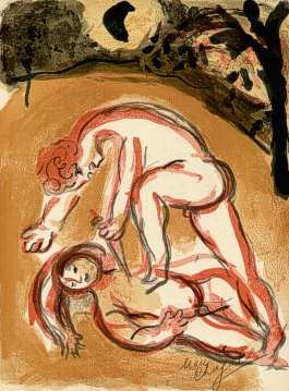 Oil abstract Painting - Cain and Abel by Chagall Marc