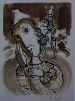 Oil abstract Painting - Cirque au Clown Jaune 1967 by Chagall Marc