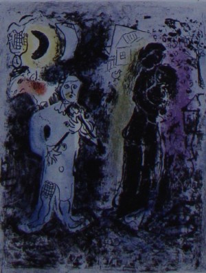 Oil abstract Painting - Couple Noir au Musicien by Chagall Marc