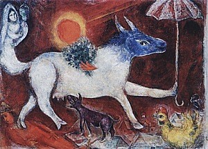 Oil chagall marc Painting - Cow with Parasol, 1946 by Chagall Marc