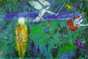 Oil Abstract Painting - Edam and  Eve Expelled from Paradise by Chagall Marc