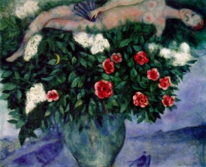 Oil abstract Painting - La femme et les roses (The Woman and the Roses) 1929 by Chagall Marc