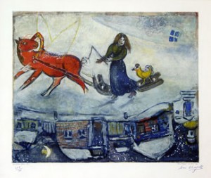 Oil red Painting - Le Chaval Rouge (The Red Horse) (ca. 1954) by Chagall Marc