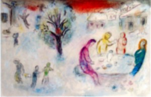 Oil abstract Painting - Le Repas chez Drya,from Daphnis et Chloe by Chagall Marc