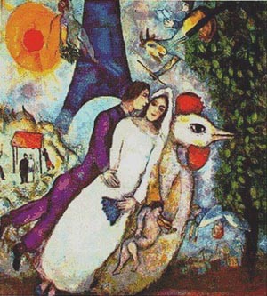 Oil chagall marc Painting - Les Fiances de la Tour Eiffel by Chagall Marc