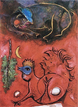 Oil chagall marc Painting - Listening to the Cock,1944 by Chagall Marc