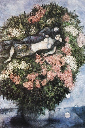 Oil chagall marc Painting - Lovers in the Lilacs, 1930 by Chagall Marc