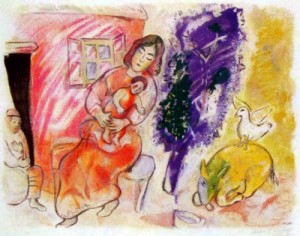 Oil abstract Painting - Maternite,by Charles Sorlier 1954 by Chagall Marc