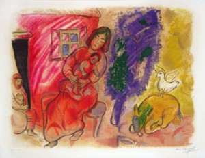 Oil abstract Painting - Maternité (Maternity) 1954 by Chagall Marc