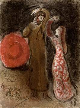 Oil abstract Painting - Meeting of Ruth and Boaz by Chagall Marc