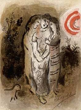 Oil abstract Painting - Naomi and her Daughters-in-Law by Chagall Marc