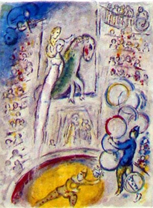 Oil abstract Painting - One plate,from Cirque 1967 by Chagall Marc