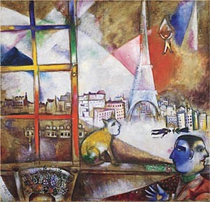 Oil the Painting - Paris Through the Window (Paris par la fentre)1913 by Chagall Marc