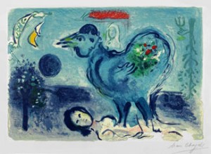 Oil landscape Painting - Paysage Au Coq (Landscape With Rooster) (1958) by Chagall Marc