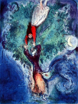 Oil abstract Painting - Plate six from Four Tales from the Arabian  Nights by Chagall Marc