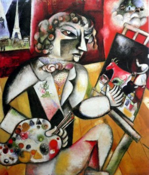 Oil abstract Painting - Self-portrait with Seven Fingers,1912-13 by Chagall Marc
