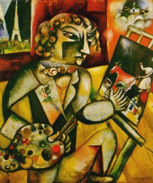 Oil abstract Painting - Self-portrait with seven fingers by Chagall Marc
