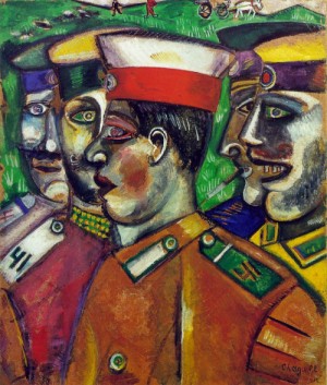 Oil Abstract Painting - Soldiers 1912 by Chagall Marc