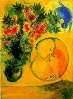 Oil abstract Painting - Sun & Mimosa 1949 by Chagall Marc