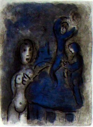 Oil abstract Painting - Tamar belle-fille de Juda,and  Rahab et Les Espions de Jericho,two Plates from Dessins pour La Bible by Chagall Marc