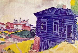 Oil the Painting - The Blue House by Chagall Marc