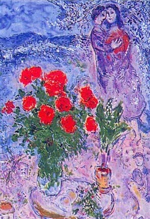 Oil the Painting - The Lovers Roses by Chagall Marc