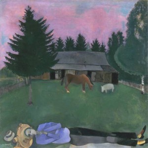 Oil chagall marc Painting - The Poet Reclining, 1915 by Chagall Marc