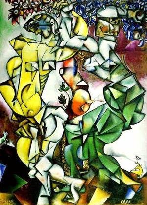 Oil chagall marc Painting - The Temptation (Adam and Eve). 1912 by Chagall Marc