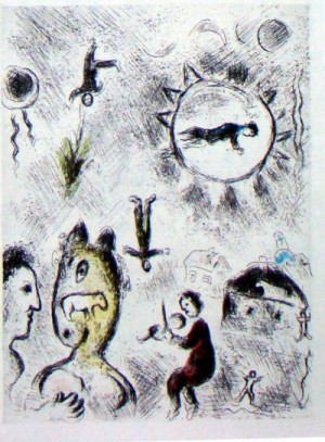 Oil abstract Painting - Three plates from Celui qui dit les Choses sans rien dire 1975-6 by Chagall Marc