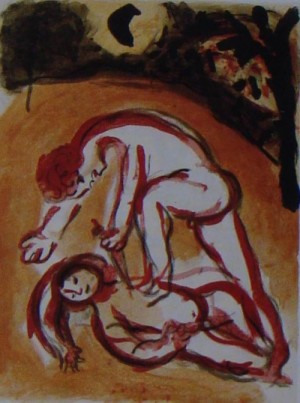 Oil abstract Painting - Two plates from Dessins pour la Bible 2 by Chagall Marc