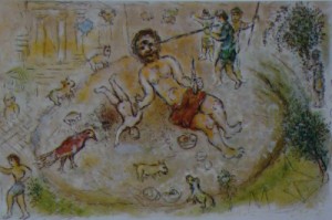 Oil abstract Painting - Two plates from L'Odyssee I 1975 by Chagall Marc